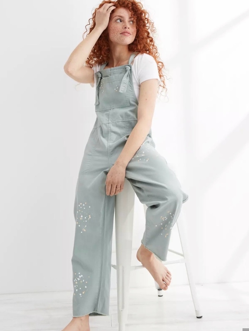 Aerie work and play paint splatter twill overalls